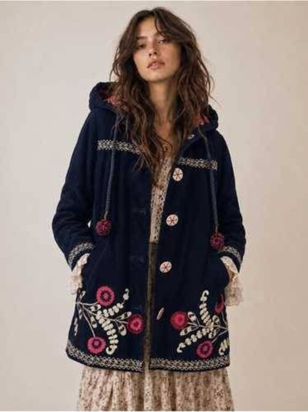 Elevenses Anthropologie Navy Floral Embroidered Corduroy Coat Jacket 6 Preppy